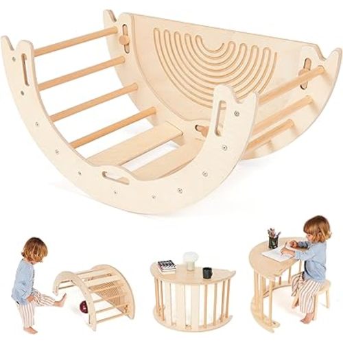 Climbing Arch for Toddlers, Multiuse Montessori Climber, Toddler Rocker, Wooden Balance Board, Toy Storage, Easy to Assemble Play Gym - Detailed Guide Included, Perfect for Active Play