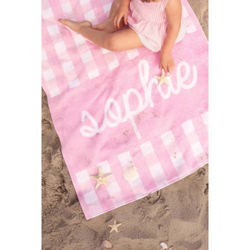 Personalized Kids Beach Towel in Seersucker Dusty Pink | Caden Lane