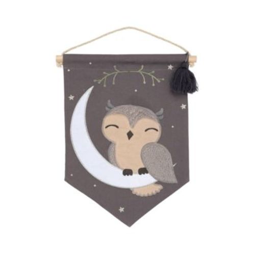 Baby Owl Canvas Banner Nursery Wall Art / Wall Hanging - Gray
