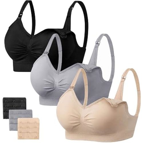 Angelhood Womens Seamless Sleep Nursing Bra,Breastfeeding Maternity Bra with Remove Bra Pads Extenders Pack of 3