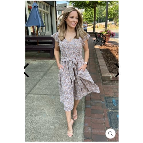 Belted Nursing Midi with Pockets- Beige Floral