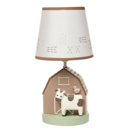 Bedtime Originals Farmyard Friends Hand - Painted Barn/Cow Lamp with Shade: Polyresin Body, Socket Push Through Switch, 14" Assembled Height