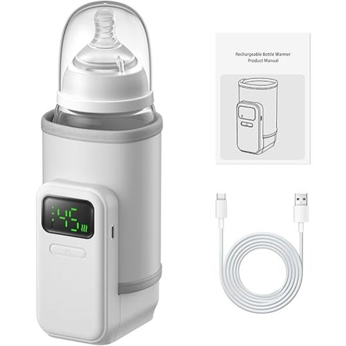 Portable Baby Milk Bottle Warmer for Travel,Breastfeeding Essentials,Baby Bottle-Feeding Bottle Warmer On The Go,Breastmilk Warmer for Baby,Rechargeable 5000 mAh Battery,Digital Display