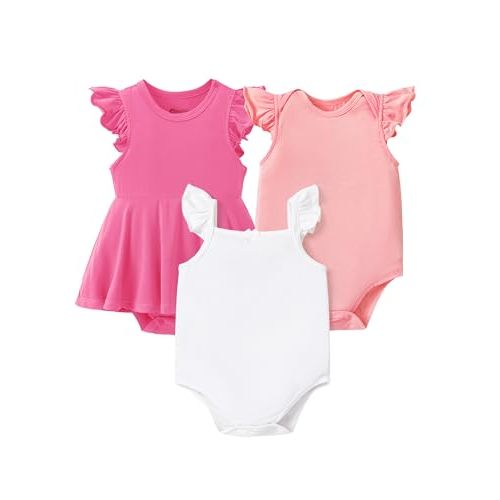 PATPAT Baby Bodysuits 3-Pack - Soft Bamboo Viscose Summer Outfits for Newborn Infant Boy and Girl