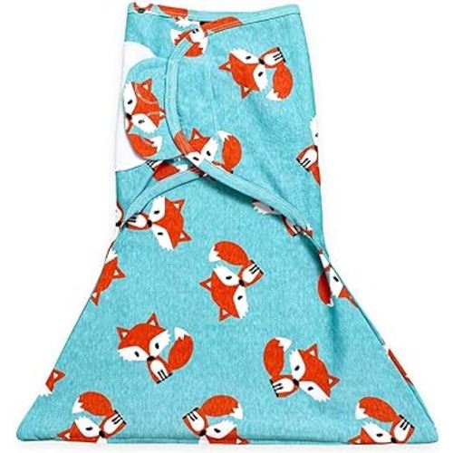 SleepingBaby Zippy Swaddle - Cozy Baby Swaddle Blanket with Convenient Bottom Zipper for Easy Diaper Changes - Friendly Fox - Small/Medium