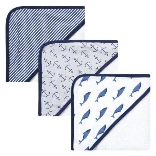 Touched by Nature Baby Unisex Organic Cotton Hooded Towels, Blue Whale, One Size