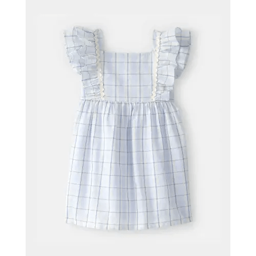 Toddler Girl Plaid Ruffle-Sleeve Dress - Blue/White | Carter's