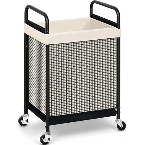 STORAGE MANIAC Rolling Laundry Hamper with Wheels 1-Section Laundry Sorter Rolling Laundrys Basket on Wheels with Removable Bag Clothes Hamper Laundrys Organizer Cart Bathroom Bedroom 90L Beige
