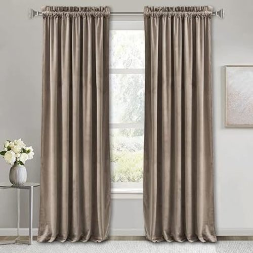 RYB HOME Velvet Blackout Curtains 63 inches for Bedroom & Office
