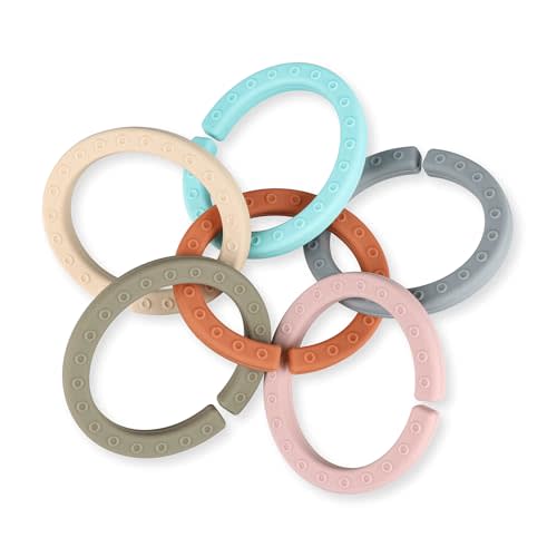Baby Linkable Rings Set, Silicone Baby Teethers - Attach to Strollers, Car Seats & More - Food Grade Silicone