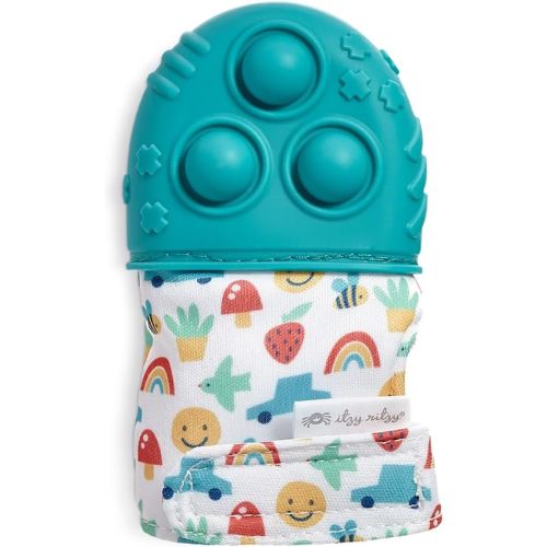 Itzy Ritzy Silicone Teething Mitt - Soothing Infant Teething Mitten with Adjustable Strap, Crinkle Sound & Textured Silicone to Soothe Sore & Swollen Gums - for Ages 3 Months & Up (Teal)