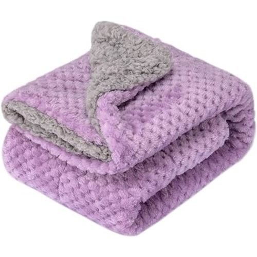 Fuzzy Sherpa Reversible Blanket for Baby, Soft Warm Cozy Coral Fleece Toddler, Infant or Newborn Reversible Blanket for Crib, Stroller, Travel, 30”×40”, Lavender