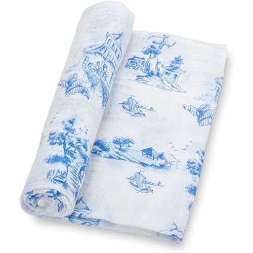 Swaddle Blanket | 100% Muslin Cotton | Newborn and Baby Nursery Essentials for Girls, Registry | Chinoiserie Print