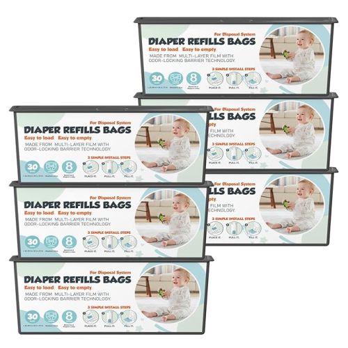 Bolsas de repuesto para cubos de pañales con 30 bolsas compatibles con Genie Easy Roll Signature y Platino, tecnología de barrera contra el olor de 7 capas, paquete de 6 (180 bolsas)