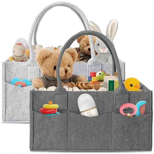 HIPHOP PANDA 2-Pack Diaper Caddy Organizer - Nursery Storage Bin & Car Organizer for Diapers, Wipes, and Baby Essentials - Dual-Color Solid Set (Dark Grey/Grey), Regular Size