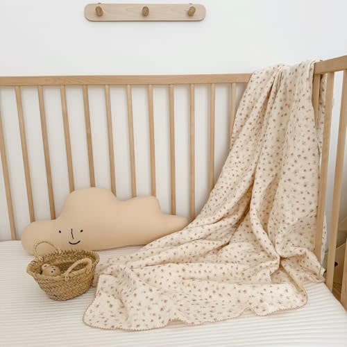 BuLuTu Muslin Cotton Girls Kids Toddler Blanket Pink Floral Blankets for Crib Toddler Bed Blankets Lightweight Children Nap Time Blanket for 1 2 3 4 5 6 Year Old Toddlers, 1 pc, 47"x51"