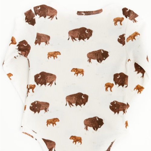 Angel Dear Infant Boys' Bison Print Long Sleeve Snap Onesie