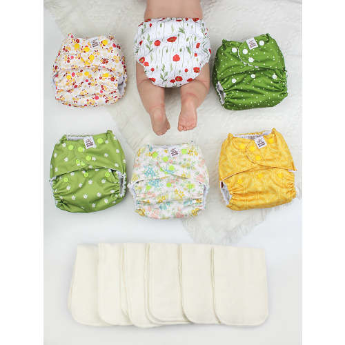 POCKET DIAPER 3.0 WITH INSERTS - 6 PACK(Meadow Bloom)