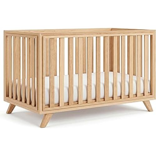Comfy Cubs Baby Crib for 0 to 3 Years - Adjustable Mattress Height, Natural Wooden Crib for Baby, Elegant Nursery Furniture, Designed in The US - 80 lbs Capacity Nursery Bed - Natural Wood