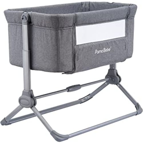 Pamo babe Bedside Bassinet for Baby Crib Quick One-Hand Folding Bedside Sleeper 4 Adjustable Heights Co-Sleeper