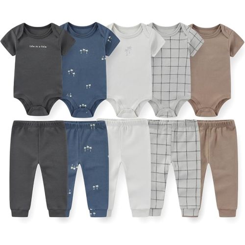 Unisex Baby Bodysuits and Pants Set 10 Pack Cotton Soft Infant Outfit New born Baby Boy Girl Clothes