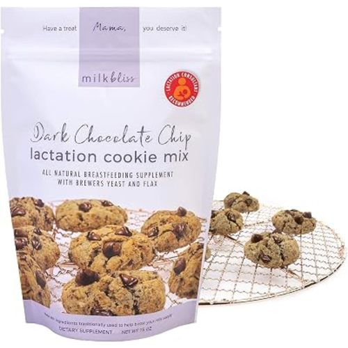 MilkBliss Dark Chocolate Chip Lactation Cookie Mix- Oatmeal Breastfeeding Cookie Supplement Support for Milk Supply Increase 15 oz