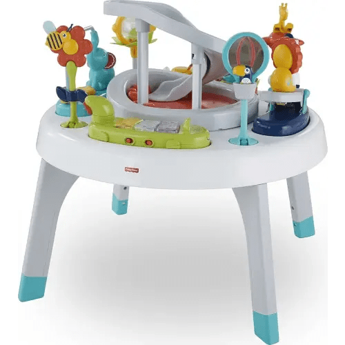 Fisher-Price Baby to Toddler Toy 2-In-1 Sit-To-Stand Activity Center with Music Lights and Spiral Ramp, Spin ‘N Play Safari