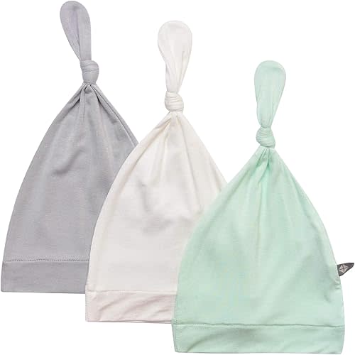 KYTE BABY Rayon Made from Bamboo Baby Beanie Hats - Super Soft Knotted Caps Available in Pattern and Solid Colors - 3 Pack