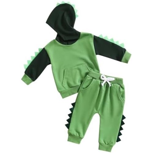 Toddler Baby Boy Clothes Fall Winter Outfits Color Block Dinosaur Long Sleeve Hoodies Sweatshirt & Jogger Pants