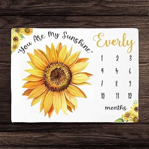 Personalized Baby Blankets for Girls, Sunflower Milestone Blanket, You are My Sunshine Blanket Monthly Growth Blankets