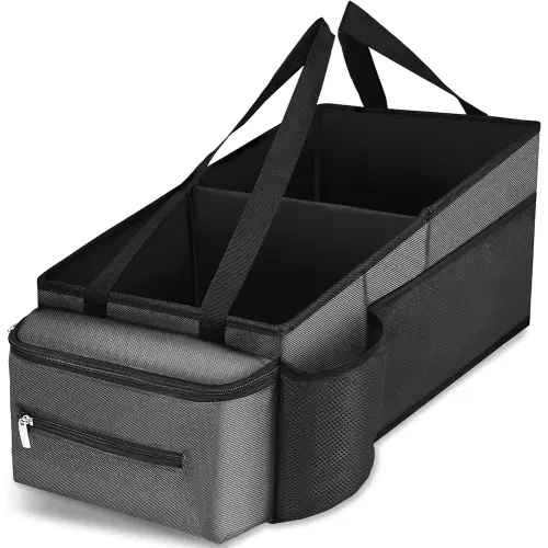 Trunk Organizer for SUV, Backseat Front Seat Car Organizers, Waterproof Car Trunk Organizer, Collapsible Large Capacity Car Organizers Storage, Road Trip Essentials for Travel Car Accessories, Grey