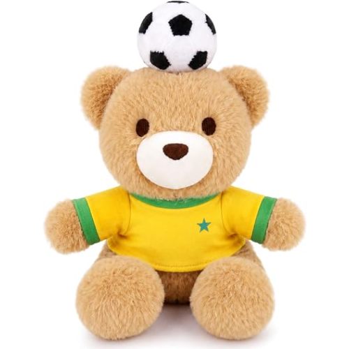 Brazil Soccer Teddy Bear, 9 Inch Teddy Bear with Brazil Jersey & Soccer Ball, 2026 Brazil Soccer Plush Toys for Kids, Soccer Gifts for Boys Girls Fans, Soccer Room Decor