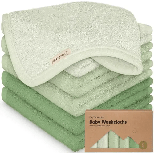 6-Pack Baby Washcloths - Soft Absorbent Viscose from Bamboo Wash Cloths for Babies, Kids, Toddlers, Infant, Newborn Bath Towels, Gentle on Sensitive Skin, 10x10 Reusable Face Towels (Verde)