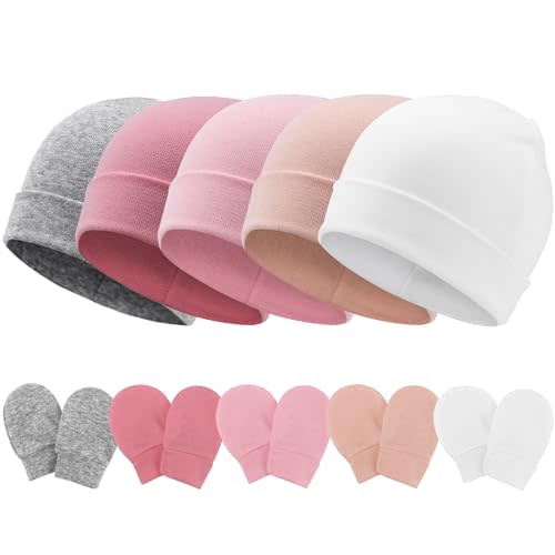 AQOKKA Baby Hats and Mittens Set Toddler Cotton Beanie Infant Cap No Scratch Gloves Newborn Hospital Hats