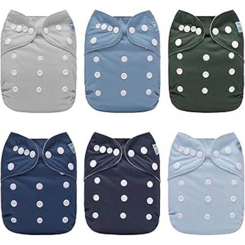 ALVABABY Baby Cloth Diaper 6 Pack with 12 Inserts One Size Cloth Diaper Covers Adjustable Washable Reusable for Baby Girls and Boys 6BM111