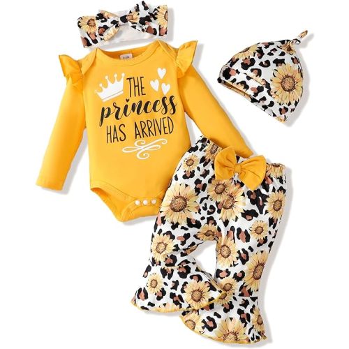 Newborn Baby Girl Clothes Infant Outfits Clothing Ruffle Romper Bell Bottoms Flared Pants Outfit Sets for Baby Girls