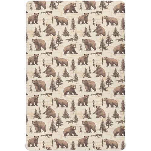 Unisex Fitted Baby Crib Sheets for Baby Boy and Girl Soft Mattress Sheet for Standard Crib and Toddler Mattress 52x28in Brown Bears Retro