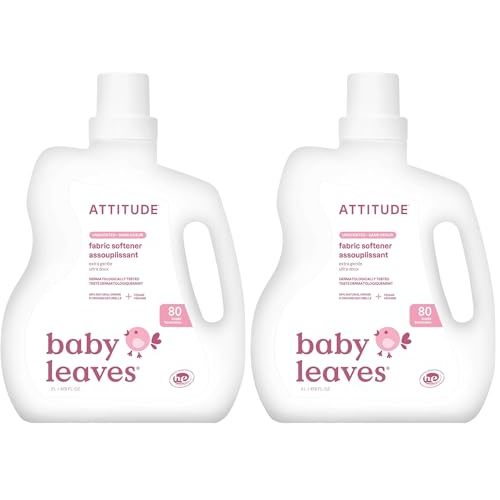 ATTITUDE Baby Fabric Softener, Plant and Mineral-Based Ingredients, HE Compatible, Vegan and Cruelty-free Laundry and Household Products, Unscented, 80 Loads, 67.6 Fl Oz (Pack of 2)
