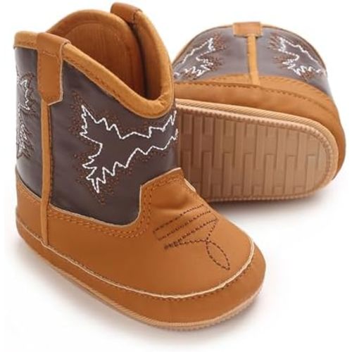 Karwuiio Toddler Baby Boys Girls Western Cowboy Boots First Walker Crib Shoes Soft Sole Non-Slip Moccasins Bootie