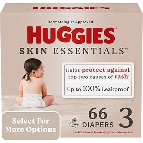 Huggies Size 3 Diapers, Skin Essentials Baby Diapers, Size 3 (16-28 lbs), 66 Count