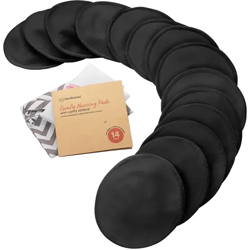 Organic Nursing Pads - 14 Washable Viscose Derived from Bamboo Breastfeeding Pads, Wash Bag, Reusable Breast Pads for Breastfeeding, Nipple Pads for Breastfeeding Essentials(Midnight Black, L 4.8")
