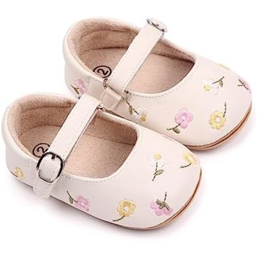 Baby Girls Mary Jane Flats Floral Princess Dress Crib Soft Sole Baby Shoes Infant First Walking Shoes