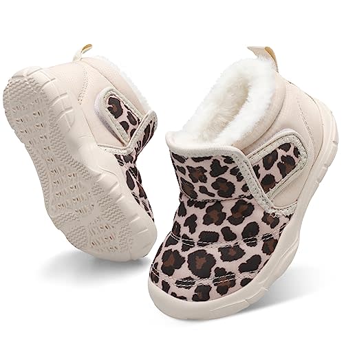 QFH Baby Boys Girls Winter Warm Shoes Cozy Fleece Snow Boots Toddler Non-Slip Walking Shoes Infant Outdoor Water Resistance Faux Fur Booties