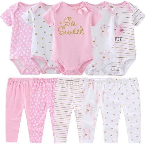 Kiddiezoom Baby Layette Set Baby Boys' 10-Piece Bodysuits Pants Set Toddler Girl Boy Unisex Baby Gift Sets…