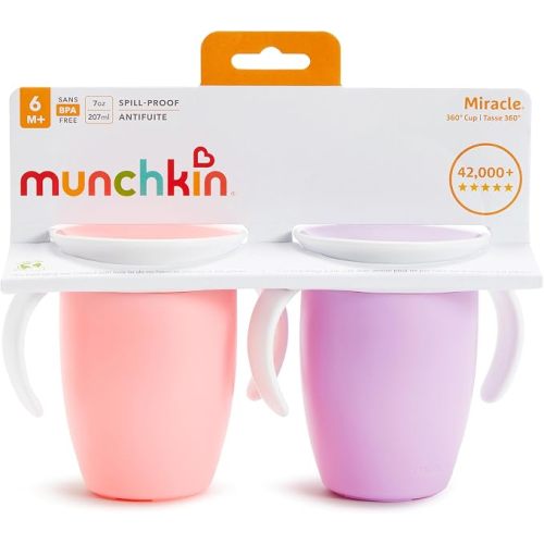Munchkin – Miracle 360 – Lot de 2 gobelets d'apprentissage, rose/violet, 200 ml