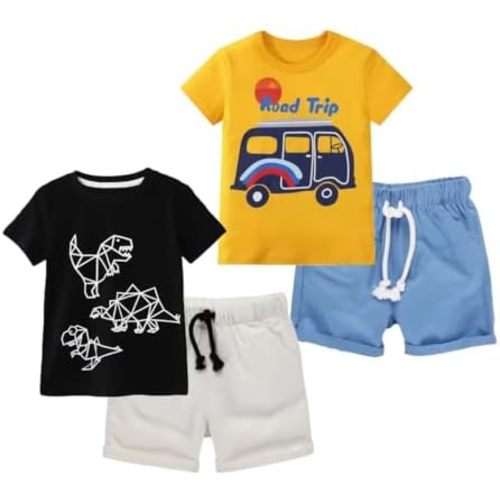 Toddler Boy Summer Clothes Outfits Kids Cotton Short Sleeve Shirt Shorts Set 2-7 Years