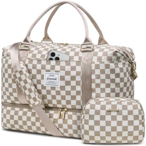 LOVEVOOK Travel Duffle Bag for Hospital - Brown Checkerboard