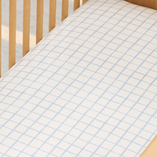 Blue Organic Painterly Grid Crib Fitted Sheet