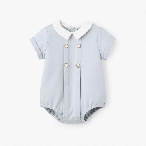 Lt. Blue Double Knit Button Front Bubble – Elegant Baby