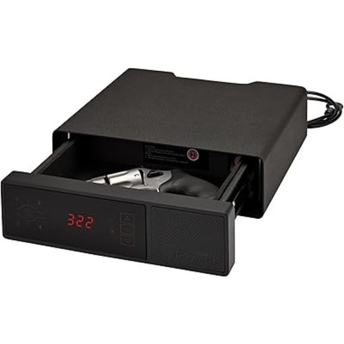 Hornady Rapid Safe Night Guard – Nightstand Gun Safe with RFID Reader, Clock, USB Ports – RFID Safe for Fast, Multiple Method Entry – Includes Rapid Safe, 3 Methods of Entry and Security Cable